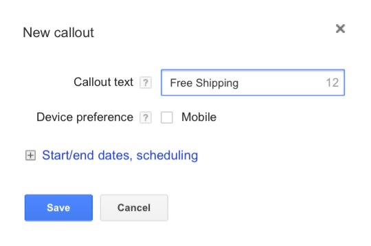 Callout AdWords Extension Guide - 3 Enter Text and Schedule