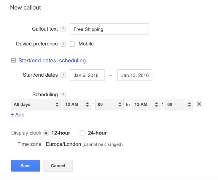 Callout AdWords Extension Guide - 4 Optional Scheduling