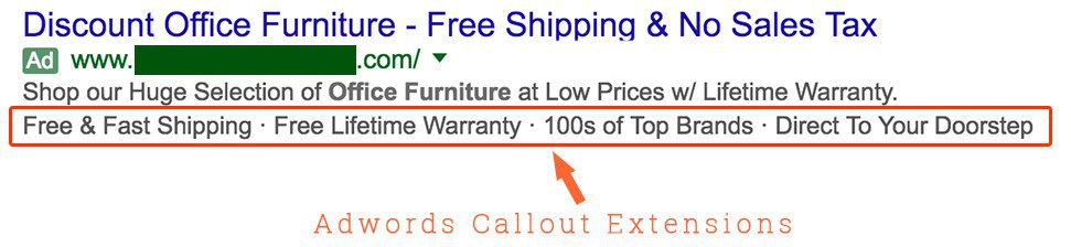 Callout AdWords Extension Guide - Discount Office Furniture Example